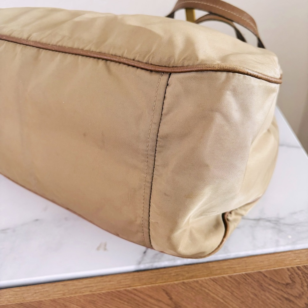 Prada Half Moon Hobo Bag Jumbo Logo Brown Tan Leather Nylon‎ Designer Luxury COA - Picture 7 of 15